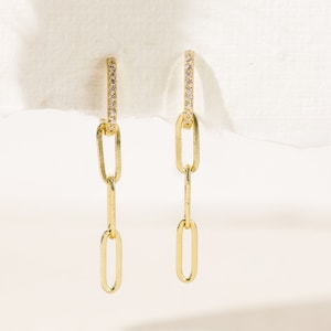 Sterling Silver / gold plated link earrings - removable charm link earrings - dangle chain earrings - chain link huggies - silver chain ear