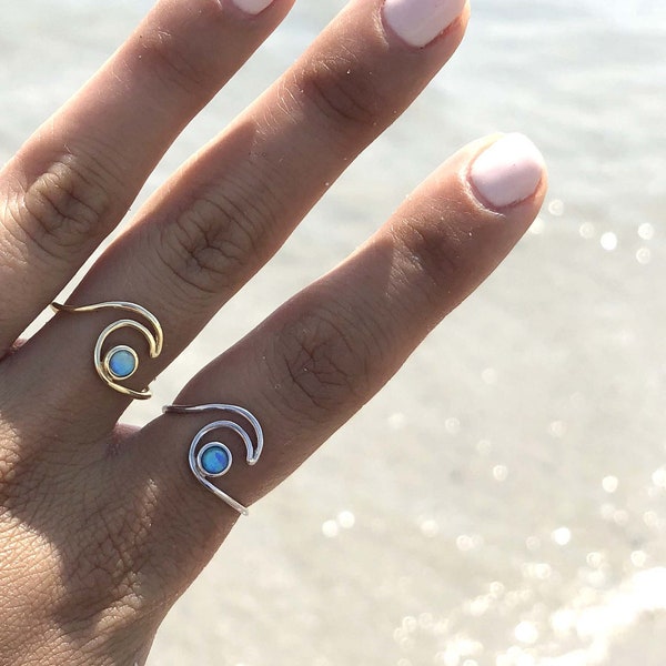 Sterling Silver Wave ring | Opal wave ring | Ocean ring | Unique wave ring | Beach lover jewelry | surfer jewelry | Ocean lover jewelry