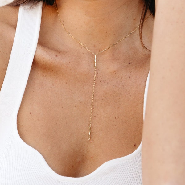 Gold Lariat necklace  |  Gold Y necklace  | Dainty lariat necklace |  Layering gold jewelry |  Simple lariat necklace | layering necklace
