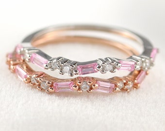 Sterling Silver / Rose Gold Plated Pink Cubic Zirconia ring | zig zag stackable band | stackable bands | rose gold bands, unique bands