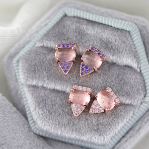 Rose Gold plated Silver Gemstone studs | Pink Gold cluster earrings | Pink quartz studs | Amethyst studs | trendy studs, gifts for her