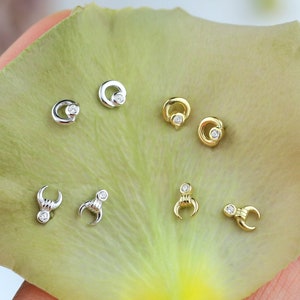 Sterling Silver / Gold plated Teeny tiny studs moon studs tiny circle studs Second hole studs Very small studs tiny moons image 1