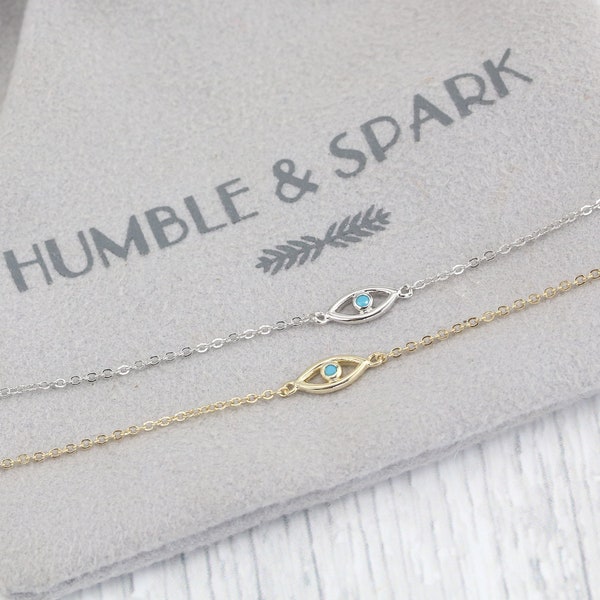 Sterling Silver Evil eye bracelet | turquoise eye bracelet  | Dainty evil eye bracelet | Tiny eye bracelet | good luck bracelet | stackables