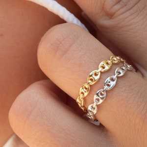 Sterling Silver / Gold Plated Mariner chain link ring, stackable chain link ring, dainty link rings, simple chain rings link ring