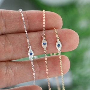 Sterling Silver Evil eye bracelet - available in 3 colors |  Cubic Zirconia evil eye bracelet | Dainty evil eye bracelet | Eye shaped eye