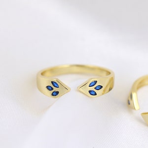 Gold Plated open ring  |  gemstone cuff ring | middle finger ring | open claw ring |  blue sapphire open ring | minimalist ring