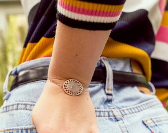 Pulsera ajustable de plata chapada en oro rosa / Pulsera nupcial única / Pulsera ajustable de oro rosa / Pulsera Art Deco / Joyería de boda