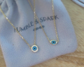 Sterling Silver evil eye necklace, Dainty evil eye necklace, White enamel evil eye,  minimalist evil eye necklace, eye shaped eye necklace