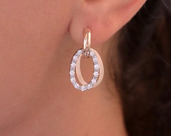 14kt Yellow Gold & Diamond link earrings | Two toned diamond earrings | Diamond link earrings | huggie and charm earring | everyday earrings