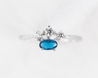 Sterling silver cubic zirconia & blue sapphire ring | Sapphire cluster ring | dainty sapphire ring | unique stackables | cluster ring