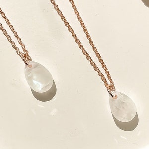 Sterling Silver / Rose Gold moonstone drop necklace | teardrop gem necklace | checkerboard moonstone pendant | simple moonstone pendant
