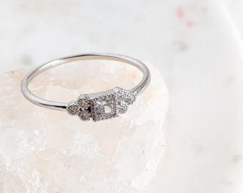 Sterling Silver dainty milgrain ring | Princess Cut Cubic Zirconia milgrain ring | Cluster ring | Dainty cluster ring