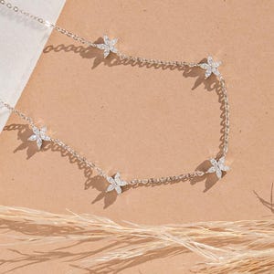 Sterling Silver flower necklace - dainty flower charm necklace - layering necklace - bridal party gift - bridesmaids jewelry - cz necklace