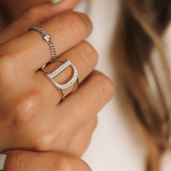 Silver / Gold Initial Ring, Large inital ring, personalized ring, middle finger ring, pointer finger ring, letter ring, gift ideas for her