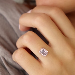 Sterling Silver floating ring Emerald cut floating ring Unique rings stretchy fishing line ring fake engagement ring cushion cut image 9