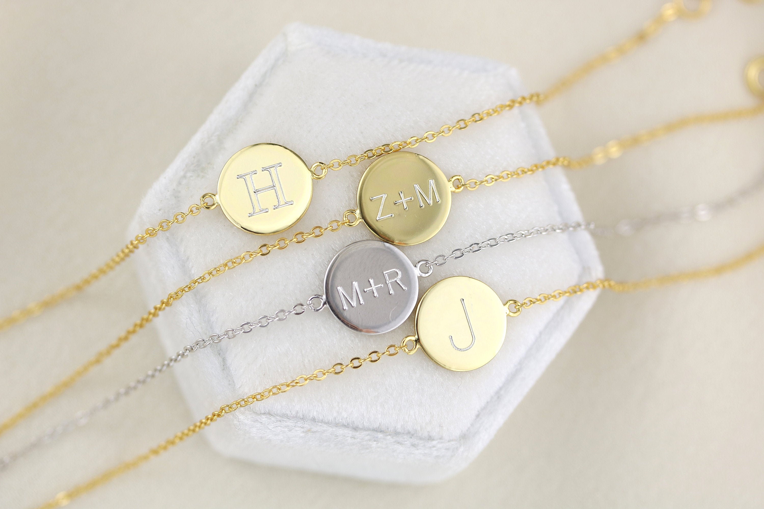 Sterling Silver / Gold Plated Silver Personalized Disc Bracelet, Engravable  Disc Bracelet, Gifts for Her, Push Present, Bridesmaids Gift - Etsy