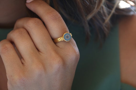 Solid 24kt Gold Mosaic Evil eye ring | One of a kind ring | 24kt jewelry | Unique evil eye ring | Mosaic jewelry | Mosaic evil eye ring |