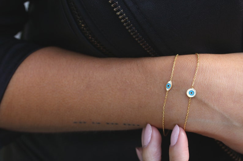 Sterling Silver Evil Eye Bracelet Enamel Eye Bracelet Gold Etsy