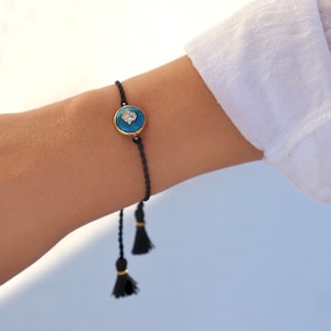 Turquoise evil eye cord bracelet, adjustable cord bracelet, evil eye on cord, turquoise evil eye, tiny wrist bracelet, good luck gift, gifts image 8