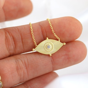 Sterling Silver evil eye necklace, unique evil eye necklace, rose gold evil eye, matte evil eye, eye shaped eye necklace, good luck gift