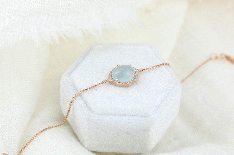 18kt Rose Gold, Diamond and Aquamarine bracelet, cabochon aqua bracelet, one of a kind bracelets, rose gold bracelet stack, push present image 7