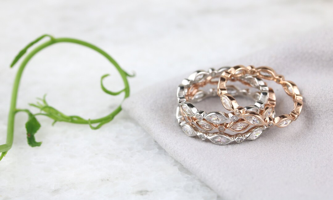 Sterling Silver / Rose Gold Plated Silver Cubic Zirconia Eternity Band ...