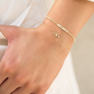 Pulseira Mama em prata esterlina banhada a ouro 14k | Presente para mãe | Pulseira de corrente para mãe | Presente para empurrar | Presente para novas mães