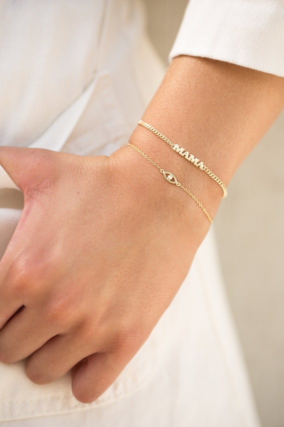 18K Gold Mama Bracelet With Adjustable Chain