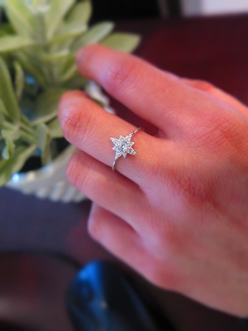 Sterling Silver Sparkle Starburst ring Star ring cluster ring Dainty stackable ring Sun beam ring Everyday rings gifts for her image 7