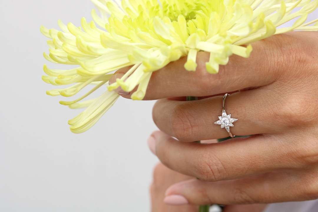 Sterling Silver Sparkle Starburst Ring Star Ring Cluster Ring Dainty