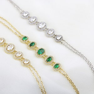Sterling Silver / Gold plated Silver cluster bracelet | Stackable bracelets | bridal party bracelet | 5 stone gift | emerald bracelet