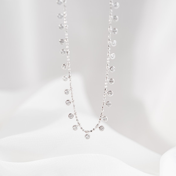 Collana con ciondolo in argento sterling/placcato oro giallo, collana con ciondolo regolabile, collana a strati, delicata collana con zirconi cubici pendenti, collana con frange