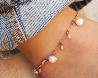 Rose Gold fringe anklet  |  pearl ankle bracelet  |  pink gold anklet  |  unique fringe anklet  |   sturdy ankle bracelet | vacation jewelry