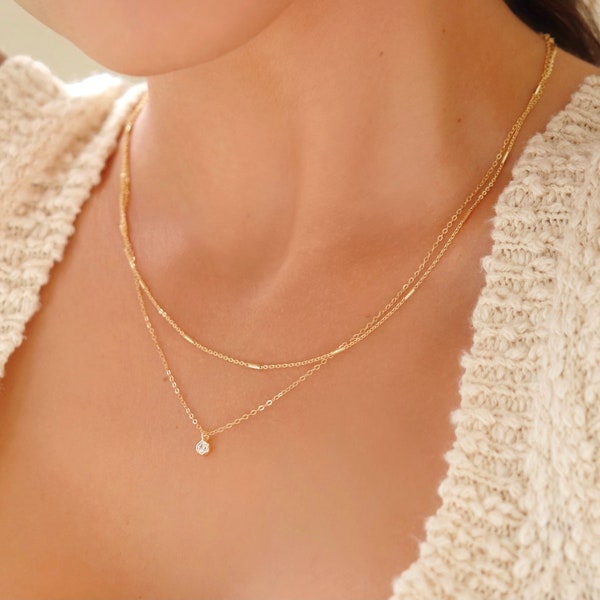 Sterling Silver / Gold Plated Silver double chain necklace | layered 2 in 1 necklace | Double strand necklace | dainty and thin necklace