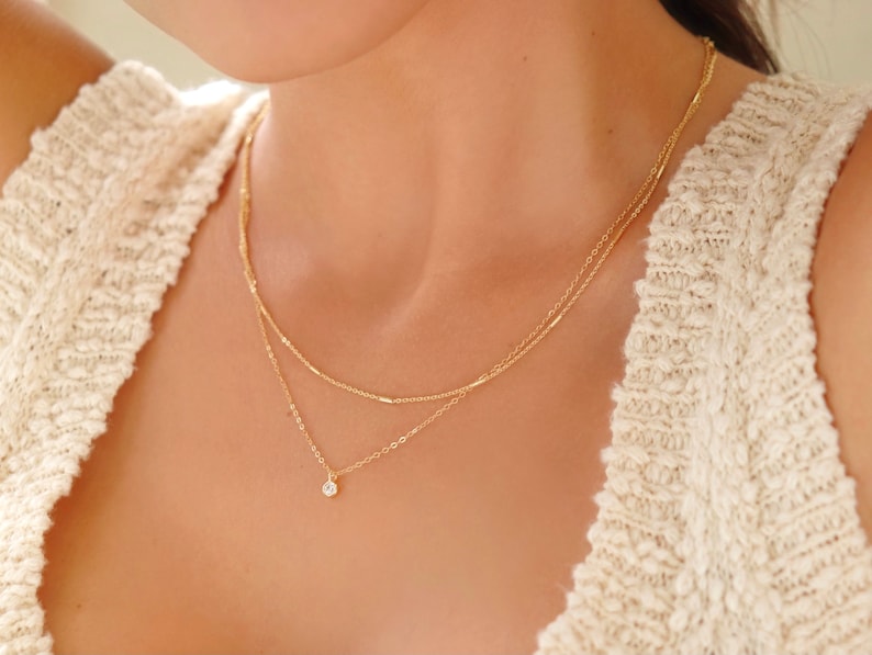 Sterling Silver / Gold Plated Silver Double Chain Necklace Etsy