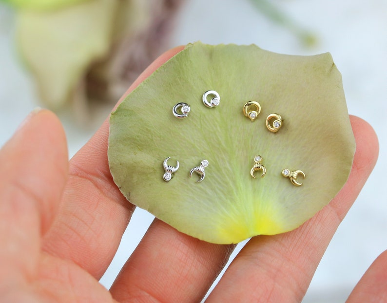 Sterling Silver / Gold plated Teeny tiny studs moon studs tiny circle studs Second hole studs Very small studs tiny moons image 1