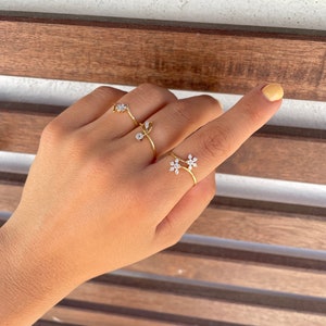 14kt Yellow Gold and Diamond flower ring, dainty diamond flower ring, push present, diamond cluster ring, open flower ring, gifts for her image 7