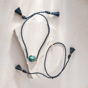 Turquoise evil eye cord bracelet, adjustable cord bracelet, evil eye on cord, turquoise evil eye, tiny wrist bracelet, good luck gift, gifts image 4
