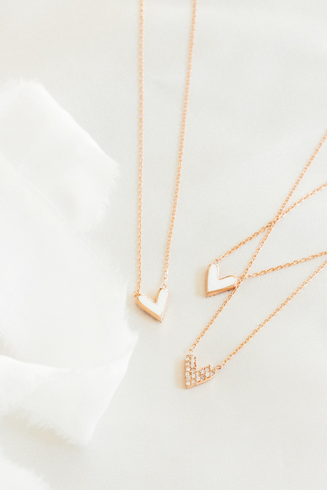 Sterling Silver Reversible Heart Necklace Wear 2 Ways Necklace CZ Heart