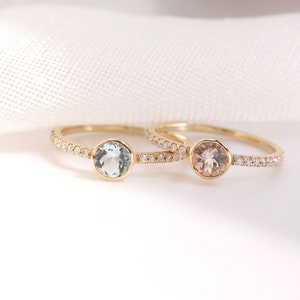 CUSTOMIZABLE 14kt Gold and diamond gemstone ring push present morganite ring aqua ring diamond birthstone ring dainty real rings image 2