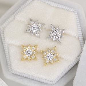 Pendientes de estrella de plata de ley / Pendientes de botón de estrella / Pendientes Stella / Pendientes de botón de estrella de oro rosa / Pendientes de botón de estrella de oro /
