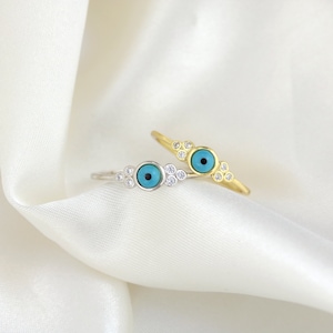 Silver / Gold Evil eye ring  |  Dainty round evil eye ring | CZ evil eye ring | stackable dainty rings | good luck gift | unique eye ring