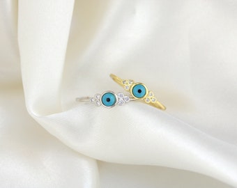 Silver / Gold Evil eye ring  |  Dainty round evil eye ring | CZ evil eye ring | stackable dainty rings | good luck gift | unique eye ring