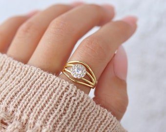 Sterling Silver cluster ring - Gold multi band ring - everyday ring - right hand ring - unique rings - dainty rings - thick ring - open ring