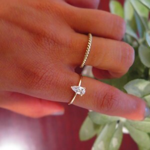 3 COLORS available Sterling Silver Pear shaped cubic zirconia ring Simple dainty solitaire ring fake engagement ring, pear shaped ring image 8