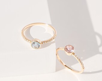 CUSTOMIZABLE 14kt Gold and diamond gemstone ring - push present - morganite ring - aqua ring - diamond birthstone ring - dainty real rings