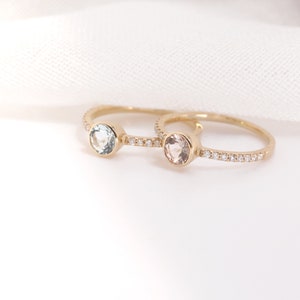 CUSTOMIZABLE 14kt Gold and diamond gemstone ring push present morganite ring aqua ring diamond birthstone ring dainty real rings image 3