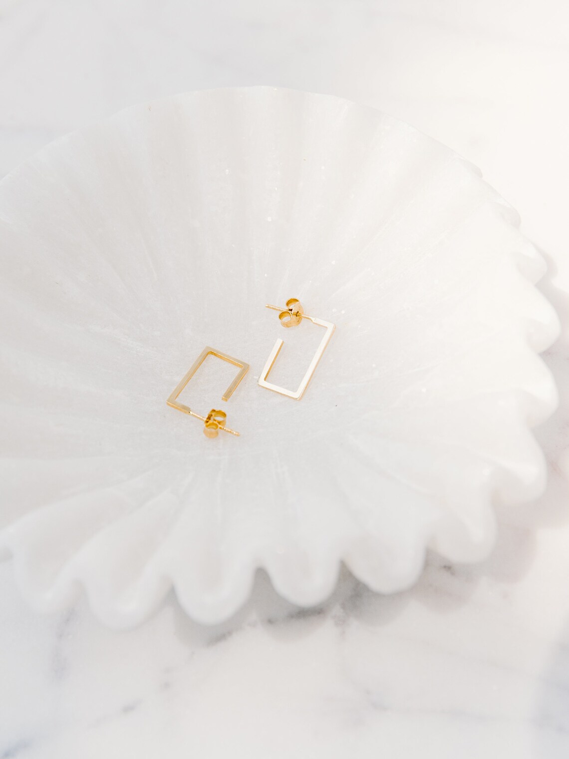 14kt Solid Gold Rectangle Hoops - Gold Geometric Hoops - Square Hoops ...