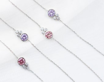 Sterling Silver Cubic Zirconia cluster bracelet - Pink cubic Zirconia bracelet - bridesmaids gifts - purple gemstone bracelet gifts for her