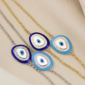 Braccialetto anti-malocchio in smalto oro/argento/Braccialetto anti-malocchio unico/Regalo portafortuna/Braccialetto anti-malocchio blu scuro/Gioielli anti-malocchio/Idee regalo